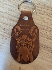 French Bulldog Leather Keychain In Saddle Tan