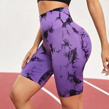 S M L Tie Dye Pattern Seamless High Waist Tight Shorts Gym Yoga Running Wear HOT