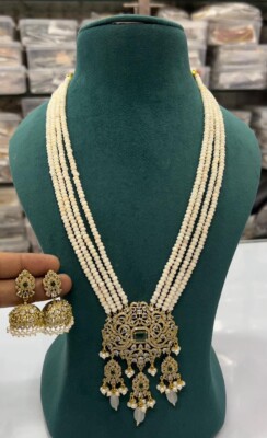 Beautiful Indian long Rani Har necklace with Earrings designer stone pendat