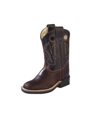 Old West Western Boots Boys Leather Square Toe 8 Infant Brown BSI1807