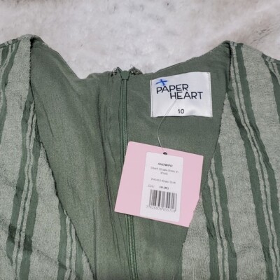 Paper Heart Green Khaki Short Straw Dress Ruffle Skirt VNeck Bodice Size 10  NWT | eBay
