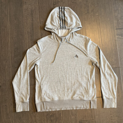 Adidas Climalite Hoodie Sweatshirt Thumbholes Stripes Polyester Rayon  Gray M