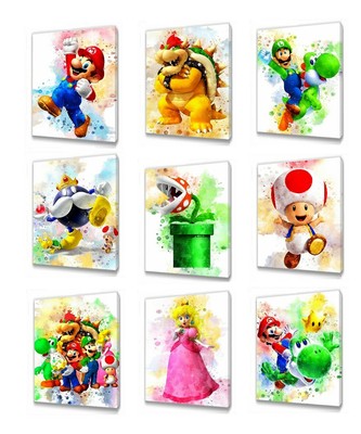 Super Mario Figuren Farbspritzer 9 Designs zur Auswahl und 3 Größen