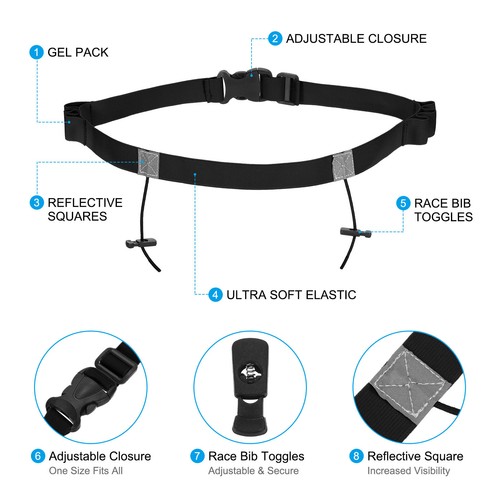 Elástico Triatlón Correr Cinturón 2pzs Ajustable con 6 Energía Gel Bucles Negro - Imagen 4 de 5