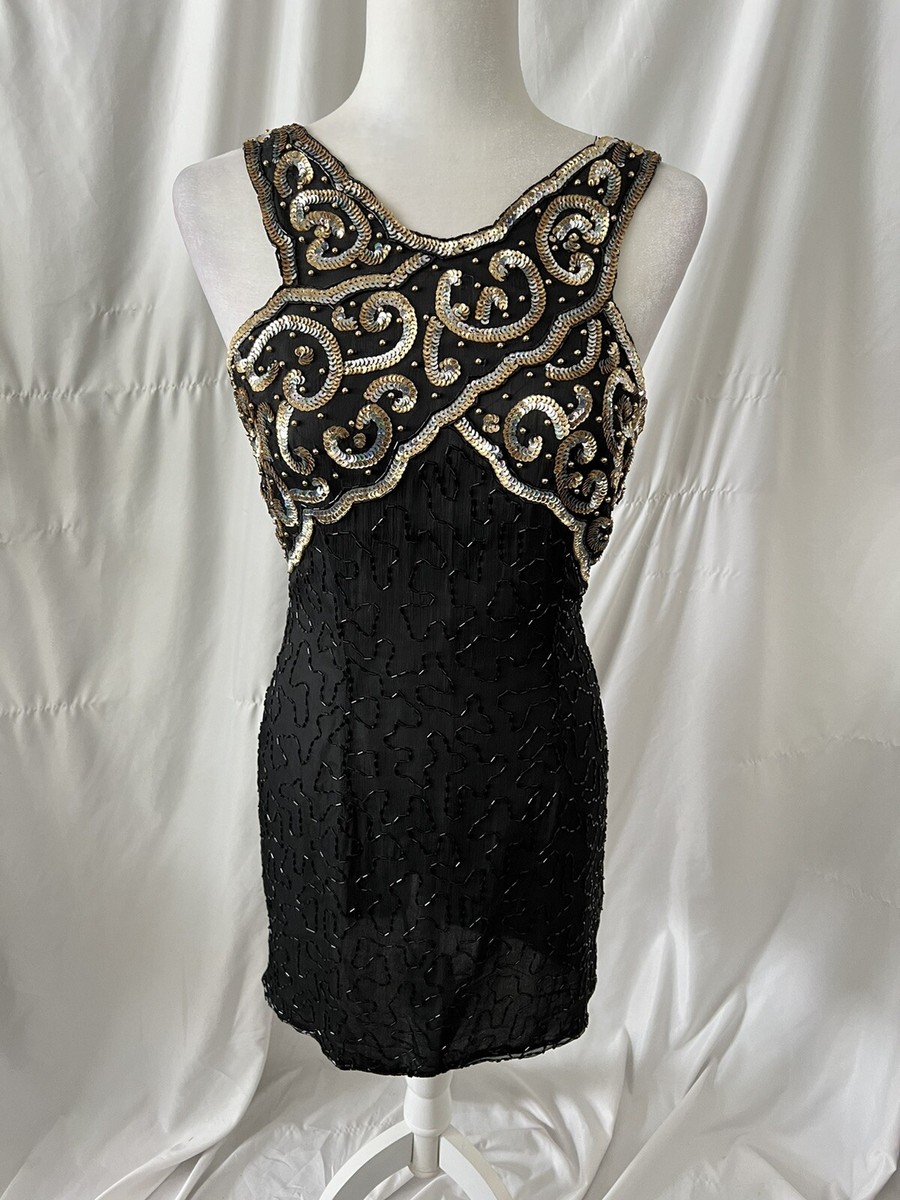 Vintage Black Seauin Beaded Halter Dress M | eBay