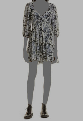 $396 Cinq à Sept Women Blue Floral Sweetheart 3/4 Sleeve A-Line Dress Size 0