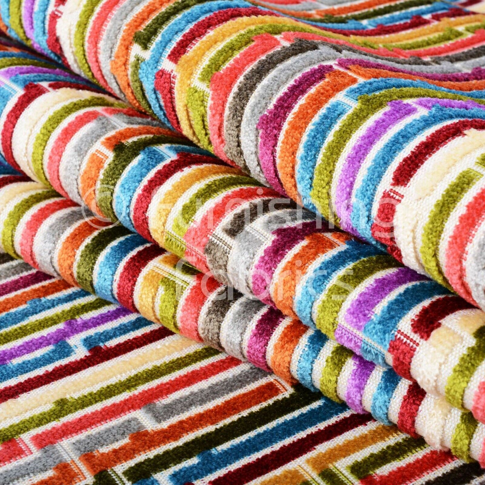 10 Metre Of Bright Multicolour Geometric Stripe Pattern Velvet