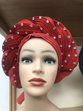 Aso-Oke African Headtie Auto Gele, Headgear, Stoned Gele, Ready Made Gele Fabric