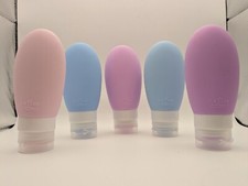 5-Pack Silicone Travel Bottles 3.4oz 2 Blue 3 Purple Clear Bag TSA Approved