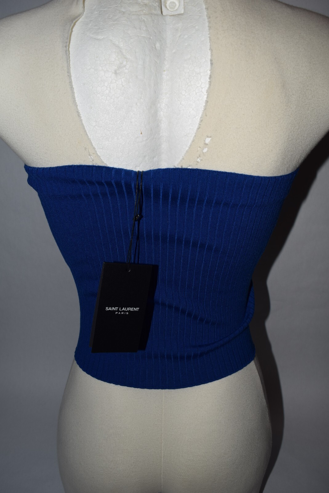 NUOVO! YSL Saint Laurent Bustier a costine elasticizzato tubo superiore cerniera XL blu elettrico