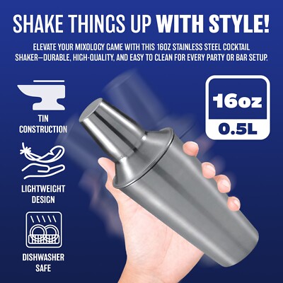 NEU 16OZ EDELSTAHL COCKTAIL SHAKER 0,5L MIXER PARTY BAR MISCHTOPF GETRÄNKE