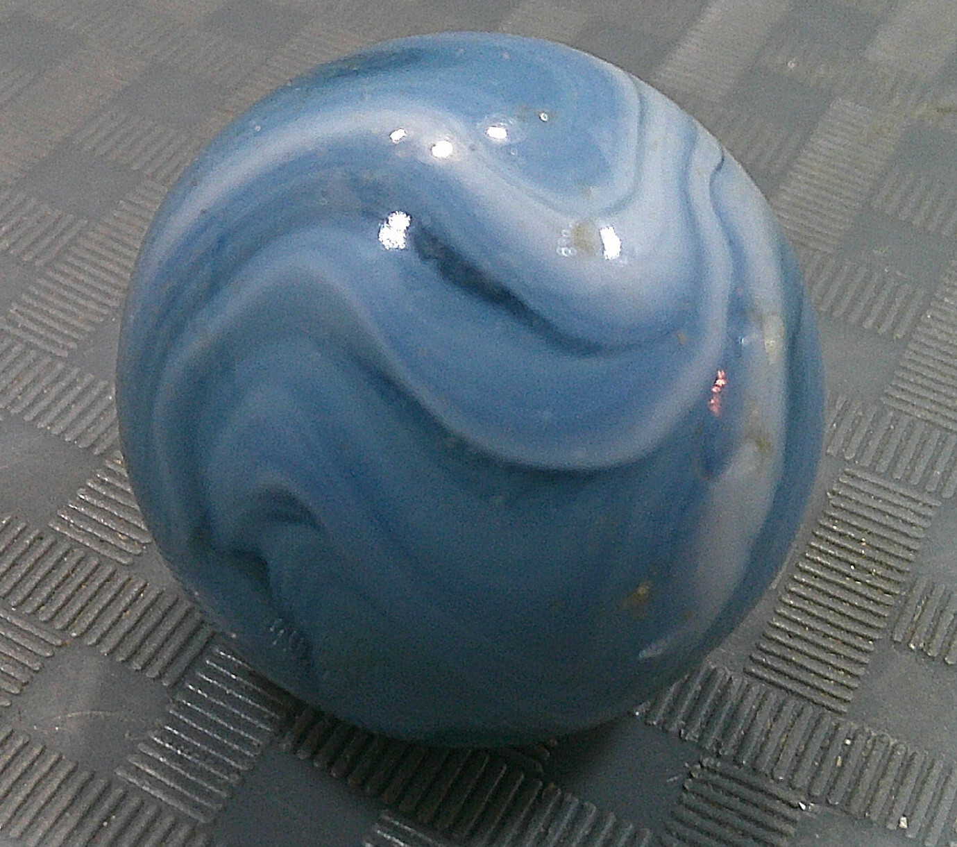 Vintage 1940s Large Marble Shooter Boulder Banger Bonker Blue White Ice Agate