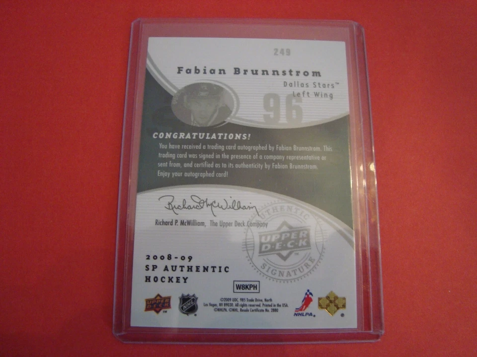 2008 09 SP AUTHENTIC Future Watch AUTOGRAPH ROOKIE 249 Fabian Brunnstrom 021/999 - Image 2 of 4