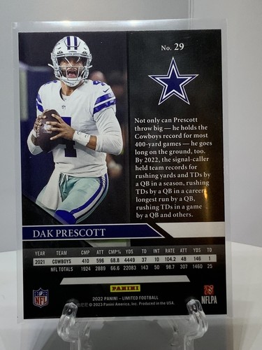 2022 Panini Limited Football #29 Dak Prescott Dallas Cowboys - Picture 2 of 2