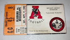 Alabama Football Vs Mississippi game Day ticket Stub. 1983