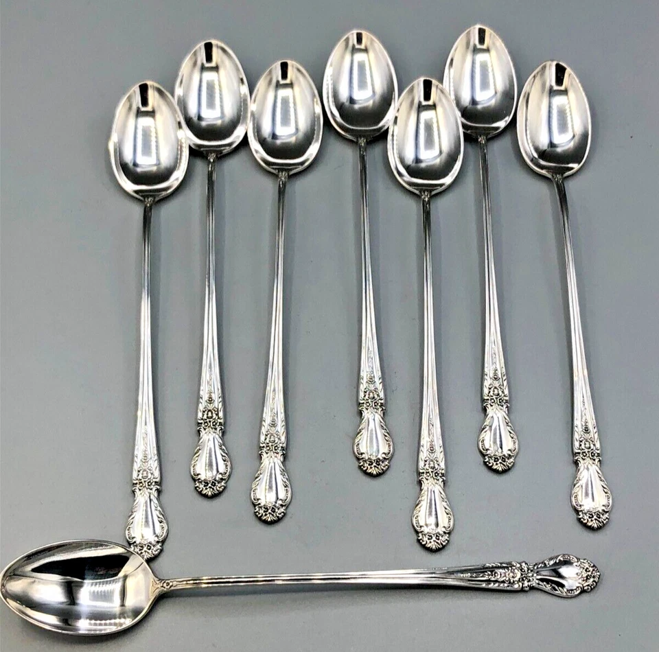 Juego de 8 cucharaditas heladas Brocade by International de plata de ley 7,25" Foto 4 de 4