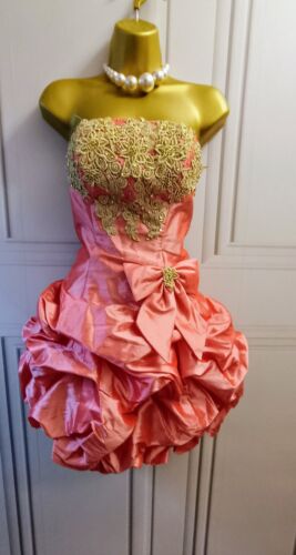 Forever Unique Size 12 Coral & Gold Embellished Summer Prom Short Party Dress - Picture 1 of 13