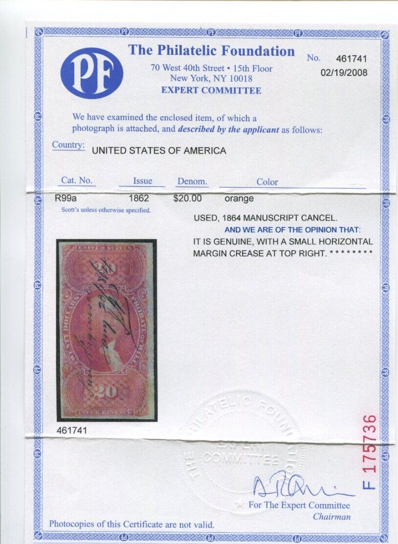 R99a Probate of Will Revenue Imperf Stamp with PF Cert BZ1530 eBay