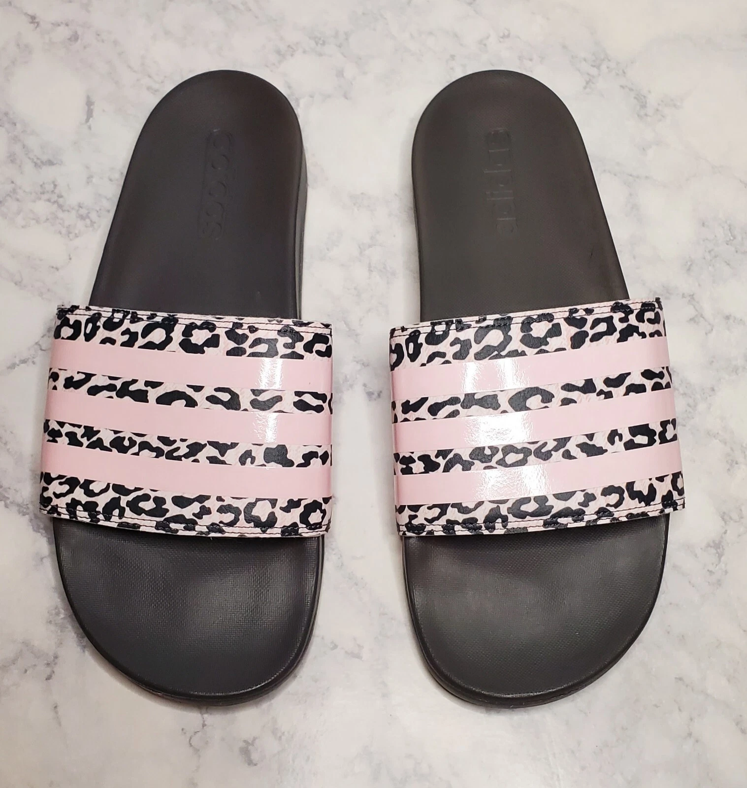 Diapositive donna Adidas stampa leopardata rosa taglia 10 nuove senza etichette