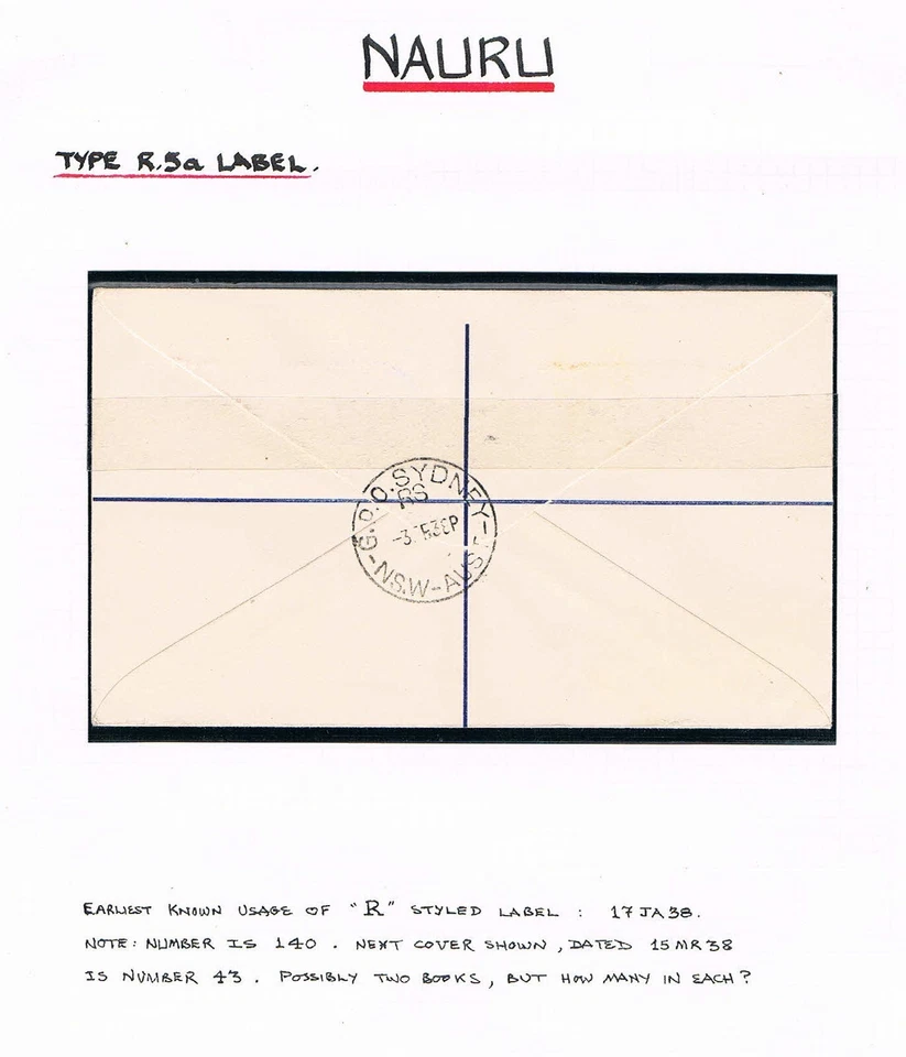 Nauru Coronation Uso Conocido Más Antiguo de Etiqueta Reg "Serif" - SC 35-38 [SG 44-47] C1 Foto 3 de 4