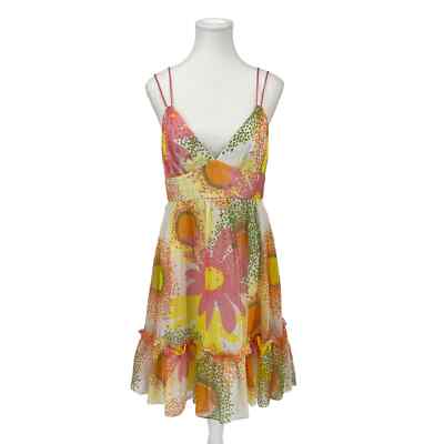 Milly Silk Mini Dress Summer Floral Pink Yellow New York Size