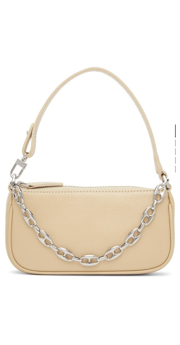 トートバッグ BY FAR Dove Grey Leather Mini Rachel Handbag By Far Beige Grained Leather Mini Rachel Bag | eBay