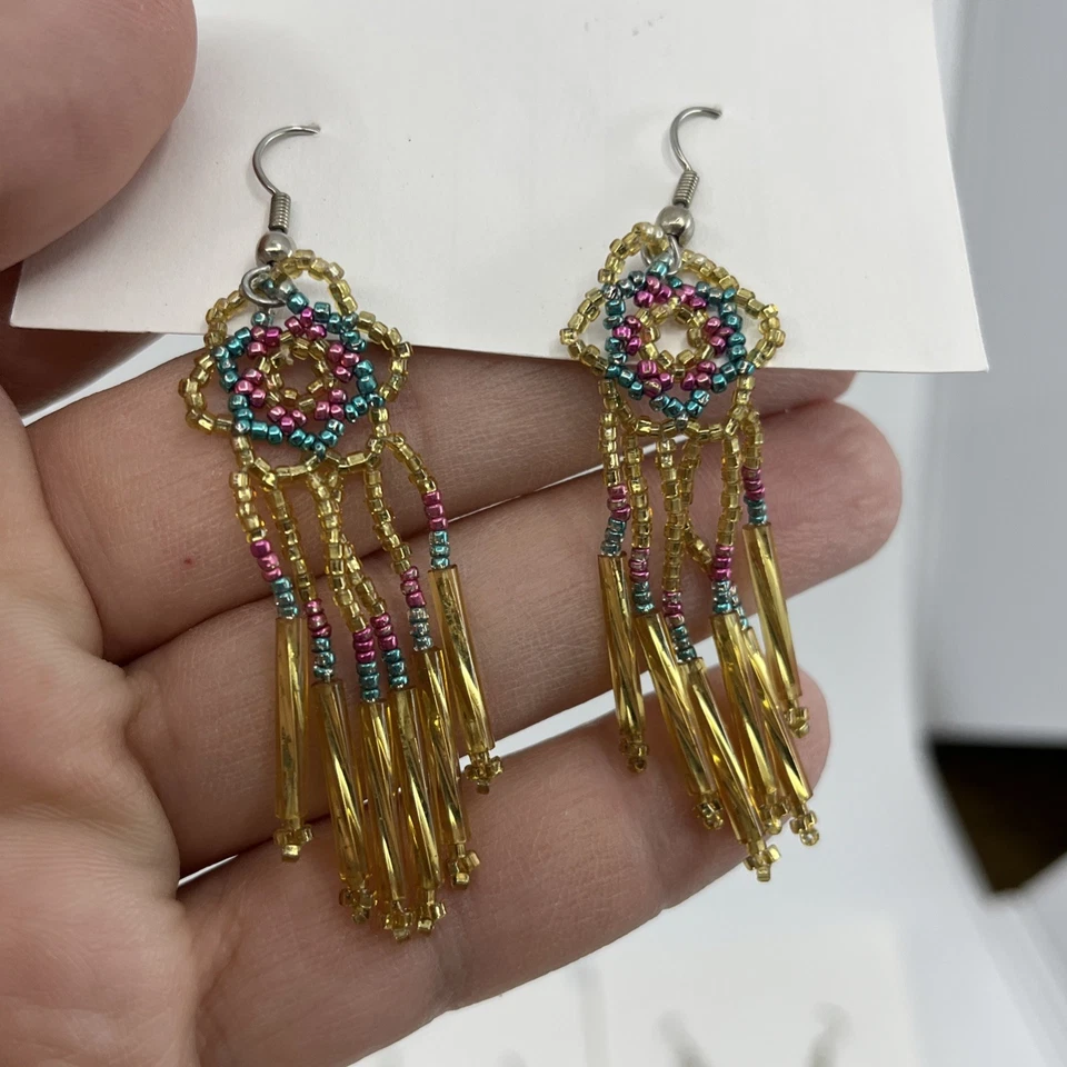 Lote de 6 brincos de plástico miçangas de semente penduradas longas tribais boho chiques joias 2-3” - Imagem 2 de 4