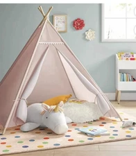 Pillowfort Pom Pom Kids' Camping Tent Teepee Play Pine Frame Ages 3+