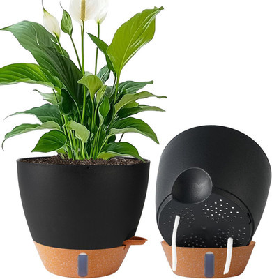 2 Pack 10 inch Plant Pots, Plastic Self Watering Planters with Drainage Holes, D