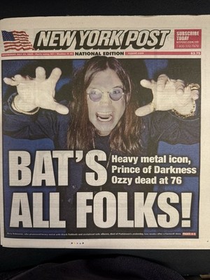 JULY 23, 2025 7/23/25 NEW YORK POST  OZZY OSBOURNE  BLACK SABBATH