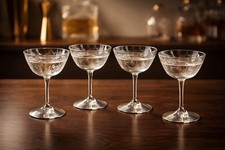 A Vintage set of 4 Etched glass champagne cou...