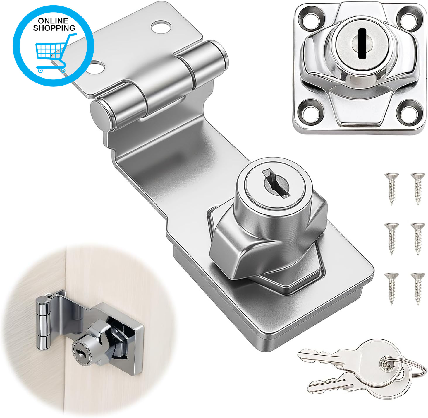 Keyed Hasp Lock Right Angle 90 Degrees Lock Hasp with Padlock and Keys, Zinc All