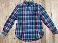 RALPH LAUREN Boys Sz L 16/18 Shirt Plaid Button Down Pink Blue Green LS