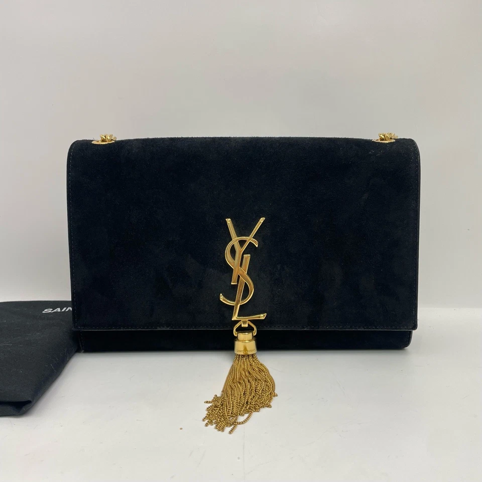 Auténtico bolso de hombro SAINT LAURENT de terciopelo negro con monograma y borla ebayAG Foto 2 de 4