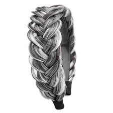 Wide Messy Braided Headband with Teeth Synthetic Hair Plaited Dark Gray