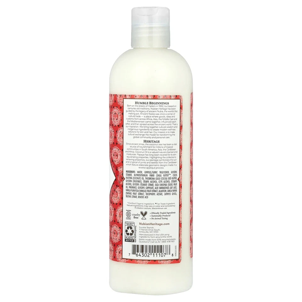 Nubian Heritage Body Lotion Coconut  Papaya 13 fl oz 384 ml Cruelty-Free, Not - Image 2 of 2