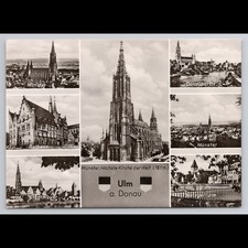 Vintage Ulm Germany Postcard 1959 Posted Historic Scenic View Rivers Monument