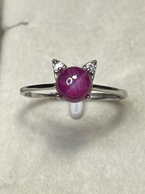 925 Sterlingsilber Lab Created Red Star Kätzchen Kätzchen Katze Rubin Ring