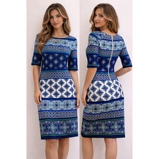 Eliza J Medallion Print Gold Zipper Sheath Dress Elegant Cocktail Party - 6