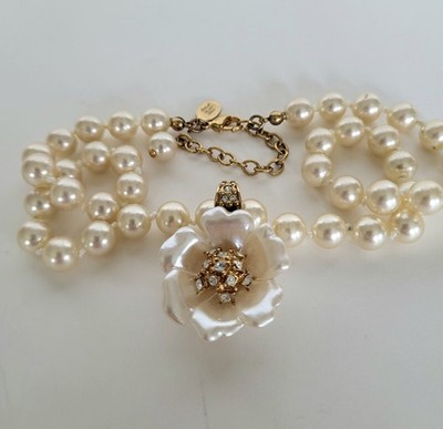 Nolan Miller Glamour Collection Simulated Pearl Necklace and Flower Enhancer