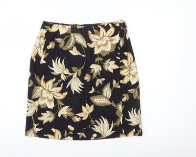 Faszinierende Threads Damen schwarz Blumen Viskose Bleistiftrock Größe 10