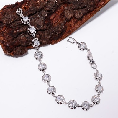 White Topaz 925 Sterling Silver Adjustable Bracelet 7-8'' B13043, Gift for her