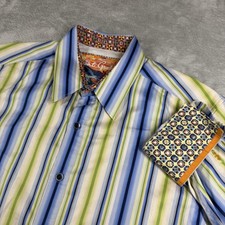 Robert Graham Shirt Mens XL Blue Green Flip Contrast Cuff Casual Luxury Designer