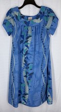 VTG Hawaiian Floral Kaftan Dress M Blue Tropical Mumu USA Resort Royal Creations