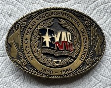 State of Texas Sesquicentennial Celebration Brass Belt Buckle 1836-1986