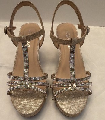 SODA Girls Gold Glitter Rhinestone Strappy Low Heel Open Toe Sandals US 4
