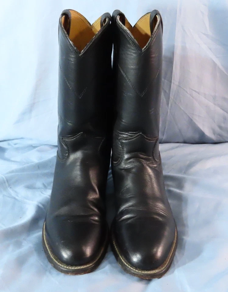 JUSTIN L3703 Cora 10" Roper Boots BLACK LEATHER Work Western Cowboy Women's 7 B - Image 3 of 4