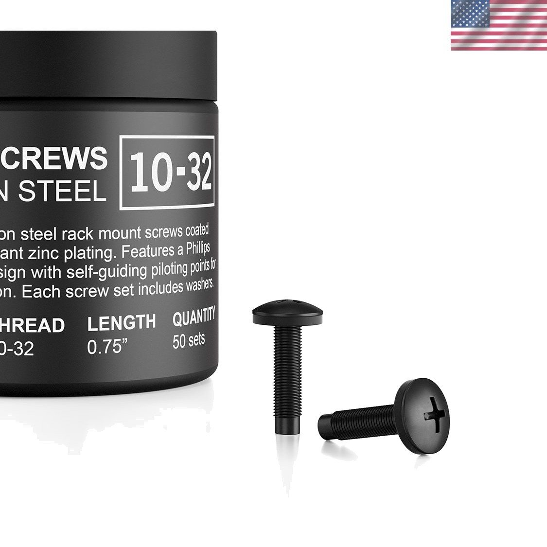 Carbon Steel 10/32 Rack Screws and Nylon Washers. 50-Piece Set for Equipment ...