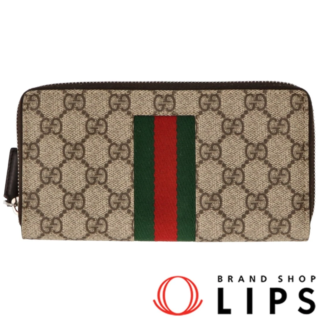 Gucci Sherry Line Portefeuille Long Fermeture Éclair Complète 408831 GG Supreme Femme Beige [Occasion]
