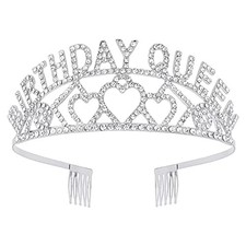 Birthday Tiara and Crown for Women - Queen Headband With Rhinestone Silver